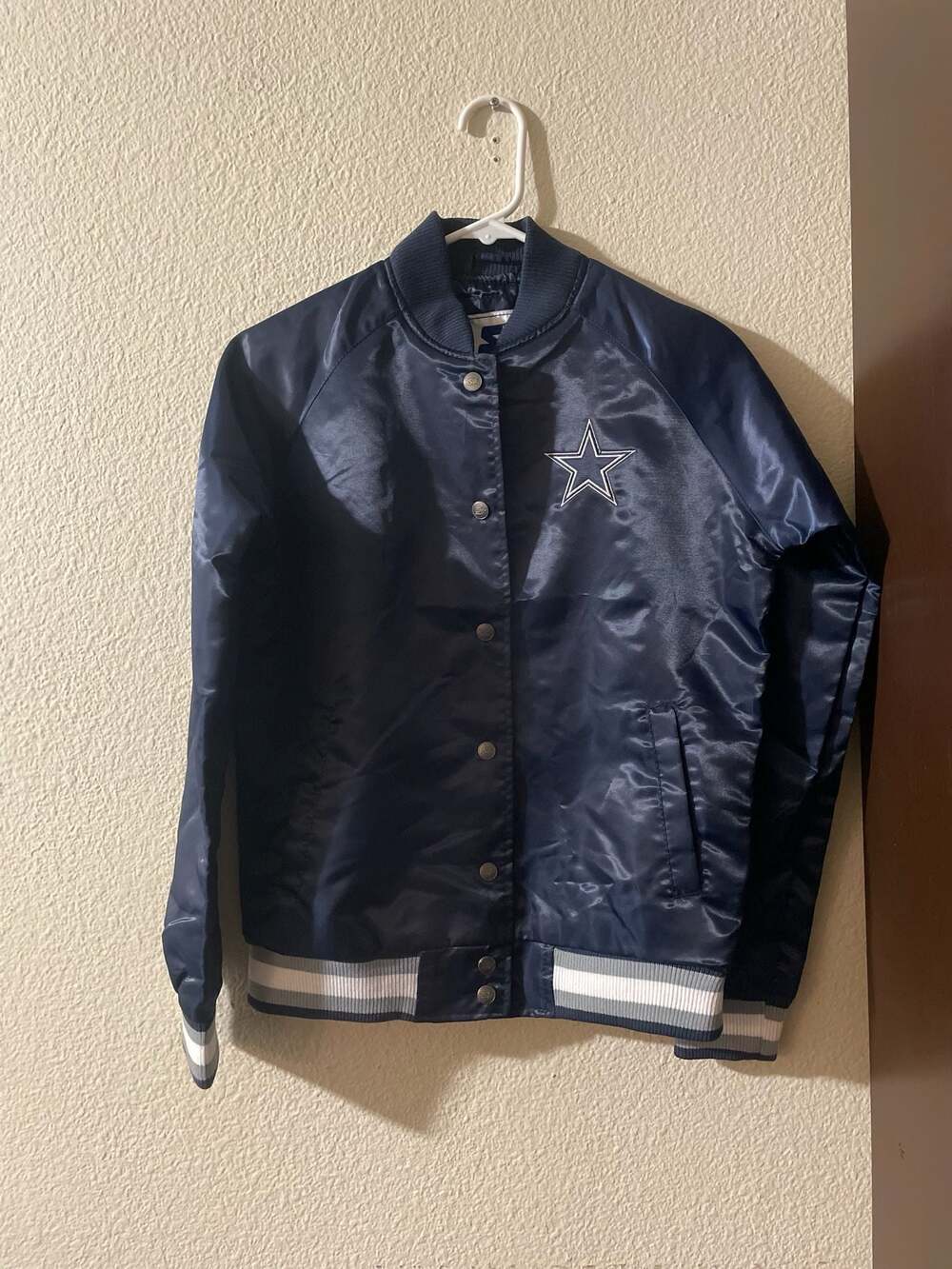 Starter Dallas Cowboys Full Count Satin Full-Snap Varsity Jacket Navy Small